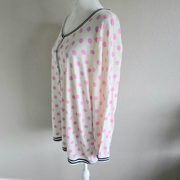 Talbots Plus Sz 3X Cardigan Sweater Cotton Blend Lightweight Pink Polka Dot NEW - Picture 3 of 8